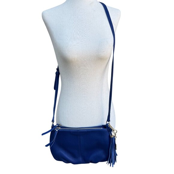 Isaac Mizrahi Handbags - Isaac Mizrahi Crossbody Genuine Leather Bag Blue Tassel Adjustable Strap New